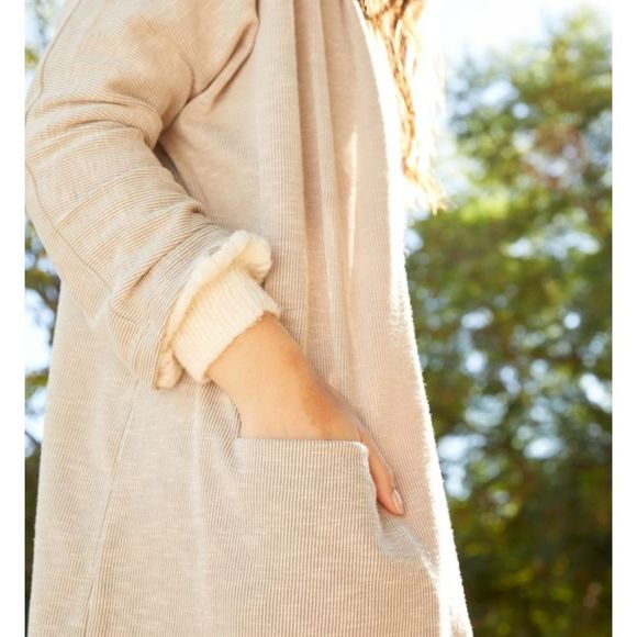 💐 Donni Ribbed Sweater Coat Size 0-16 Beige - Picture 5 of 9